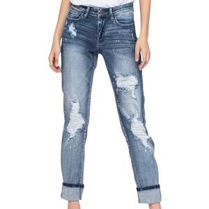 JUDY BLUE➕Destroyed Bleach Splatter Boyfriend Jeans